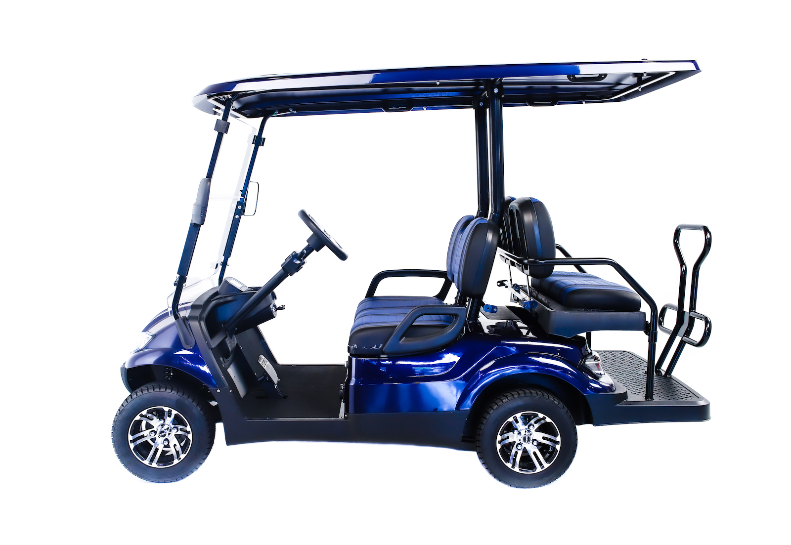 side view blue golf cart