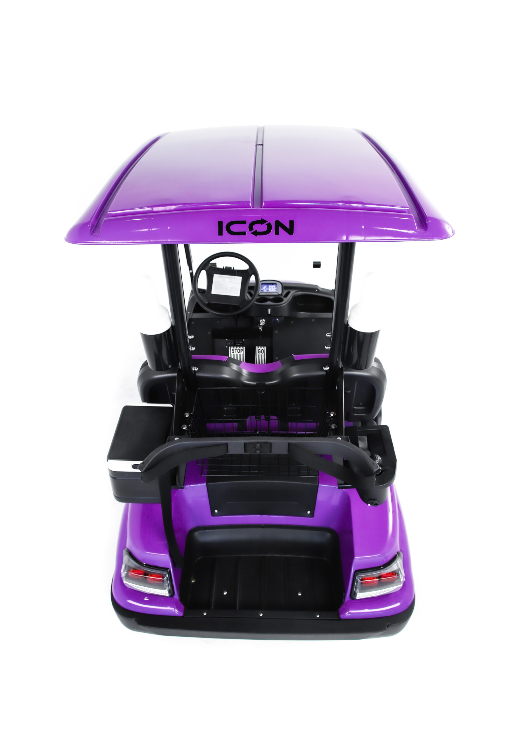 angle of purple golf cart