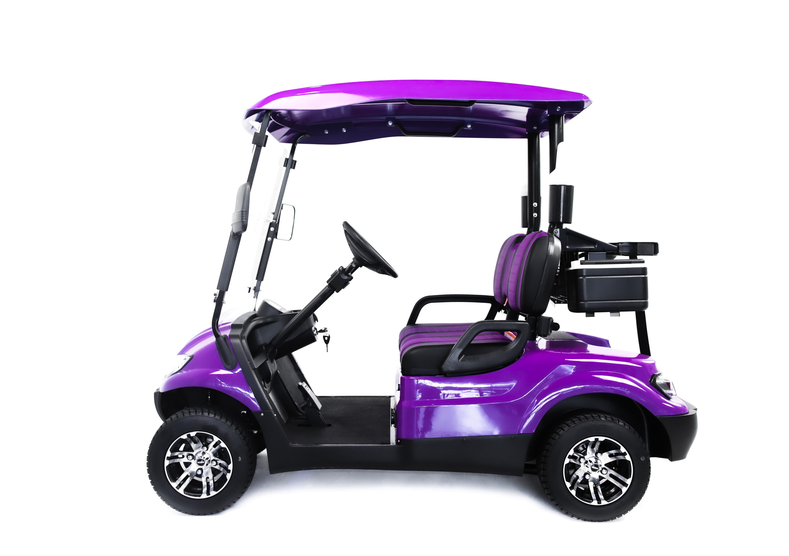 side of purple golf cart