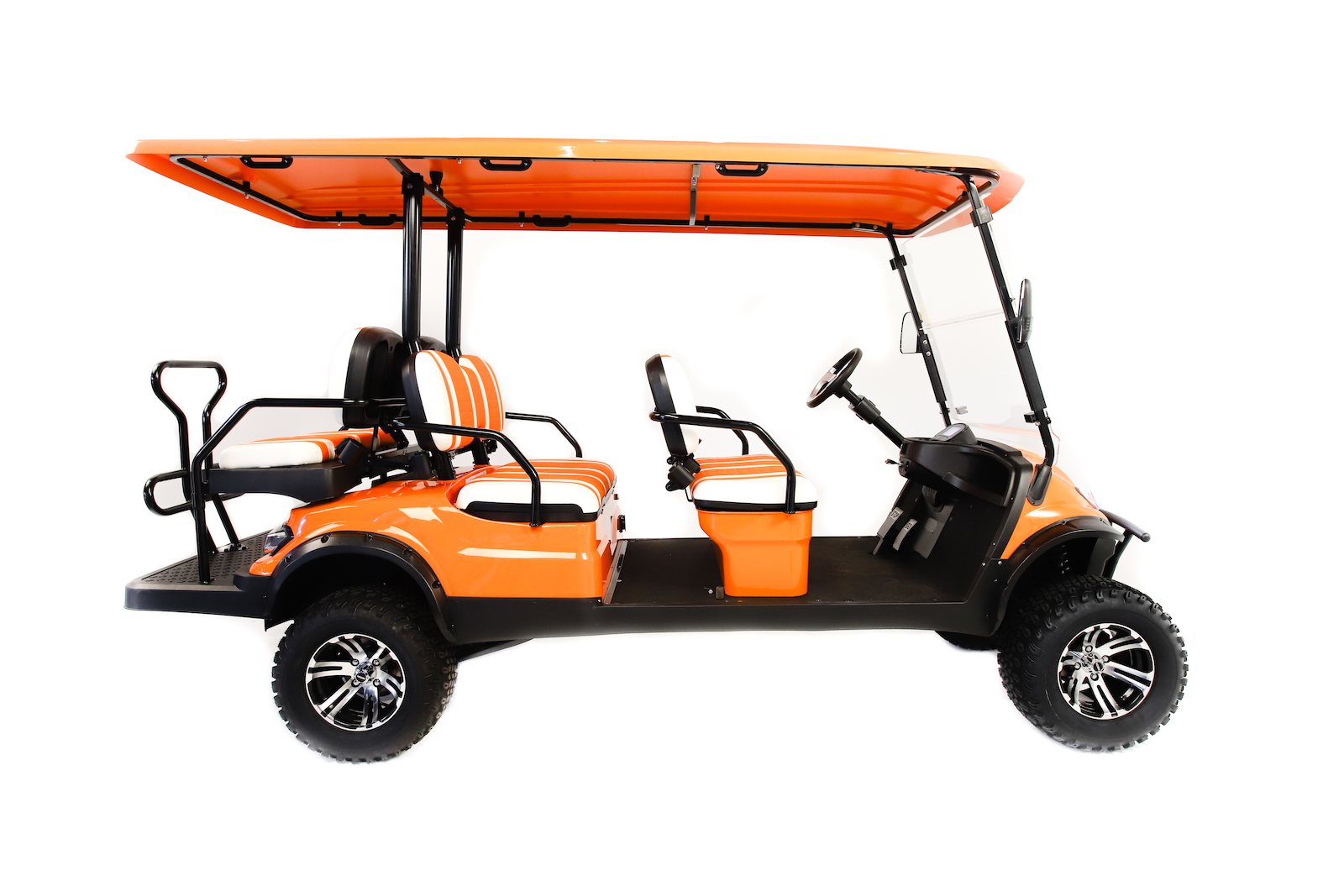 side orange golf cart