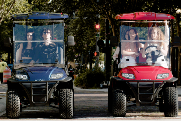 blue and red lifestyle golf cart shot
